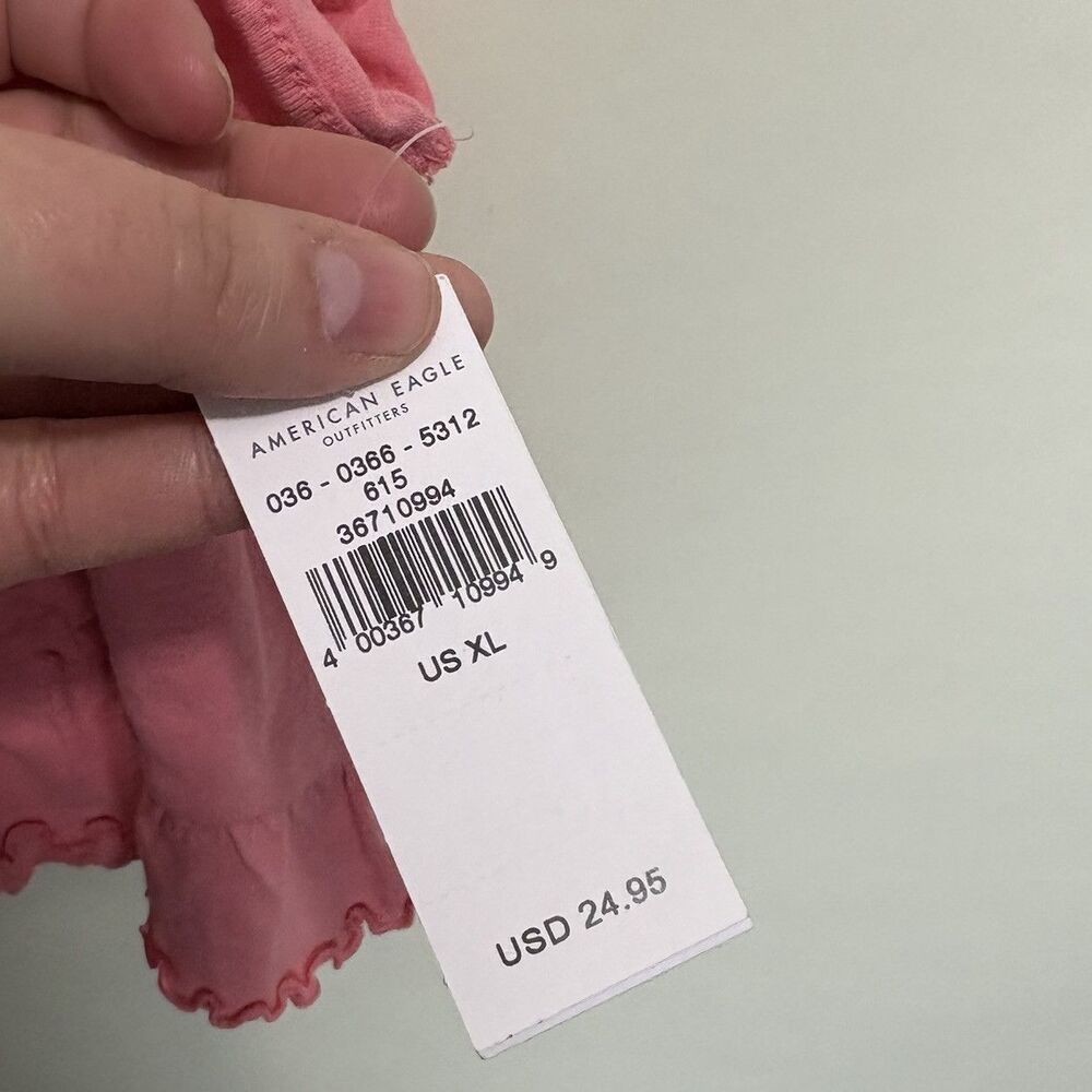American Eagle Cropped Tank Top Size XL Pink Ruffle Hem NWT - Picture 9 of 12